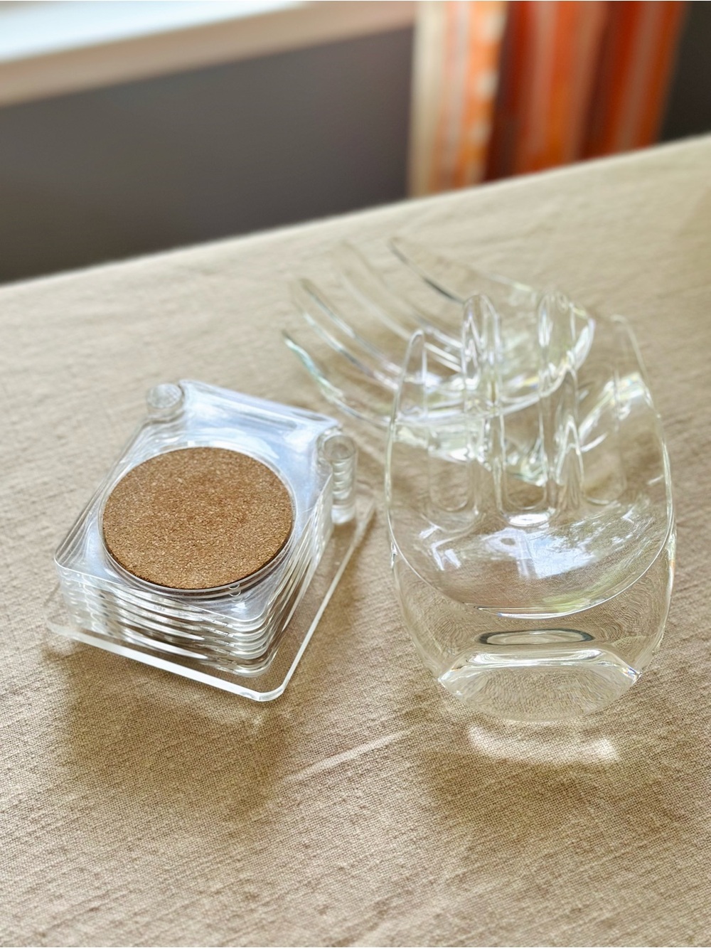 Vintage lucite coasters and salad hands